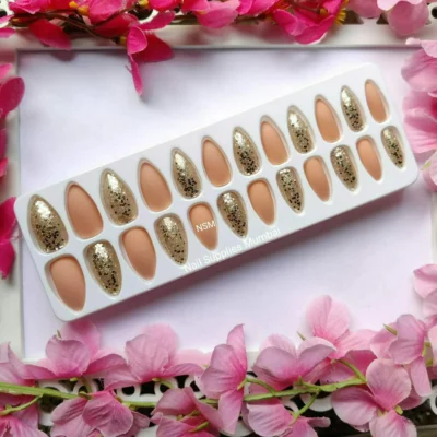 Peach Nude And Glitter Press On Nails (set Of 24 Pcs)