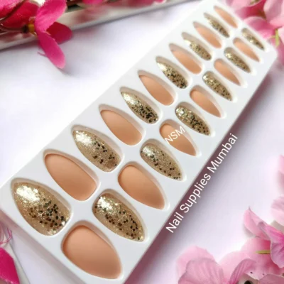 Peach Nude And Glitter Press On Nails (set Of 24 Pcs)