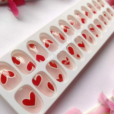 Valentines Special Hearts Print Nude Press On Nails (set Of 24 Pcs)