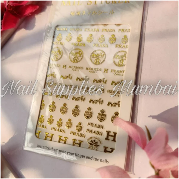Hermes And Prada Gold Brand Nail Art Sticker Sheets - Gold