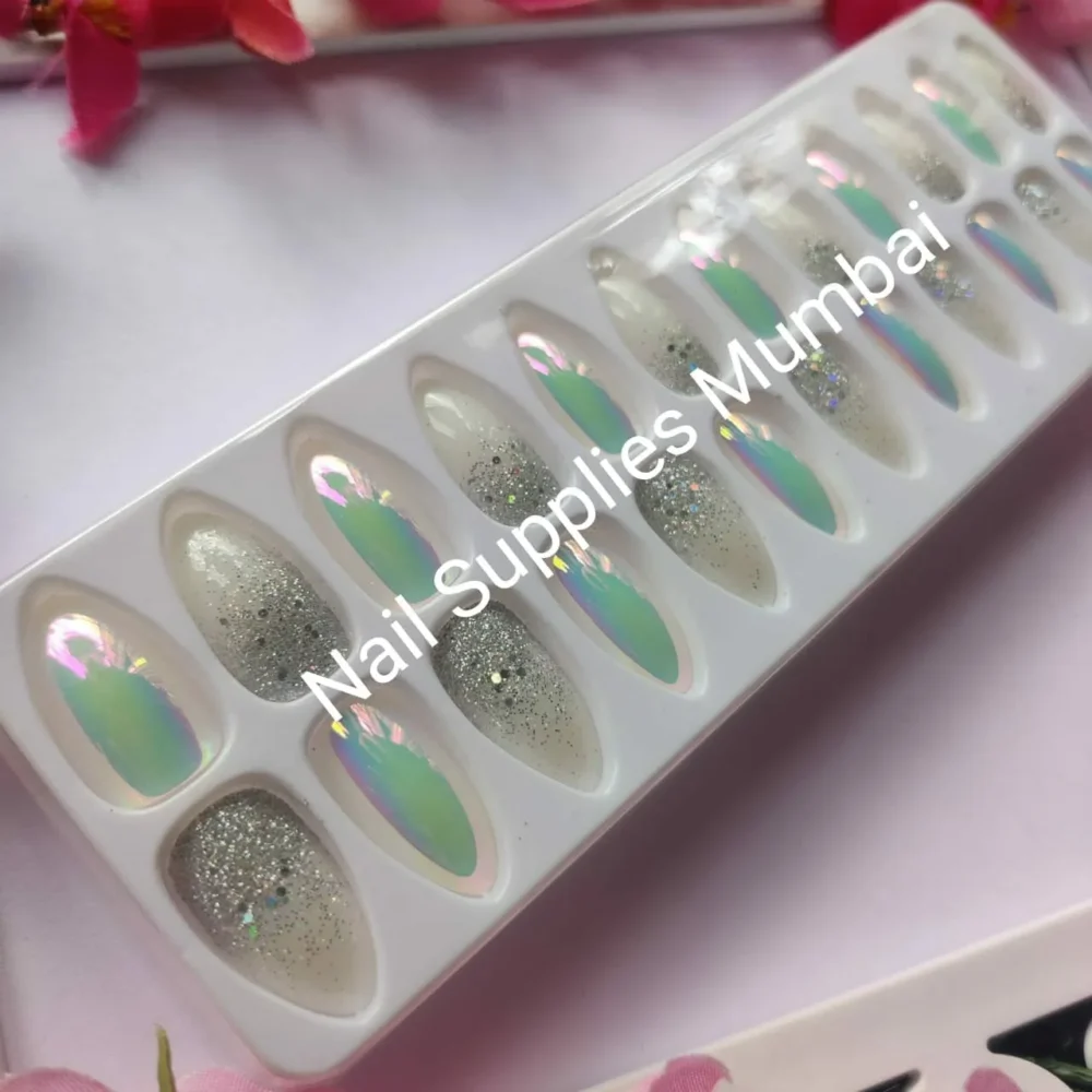 Glossy Pearl And Metallic Press On Nails (set Of 24 Pc)