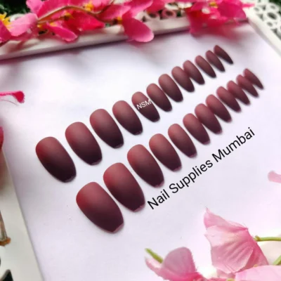 Matte Maroon Press On Nails (set Of 24 Pc)