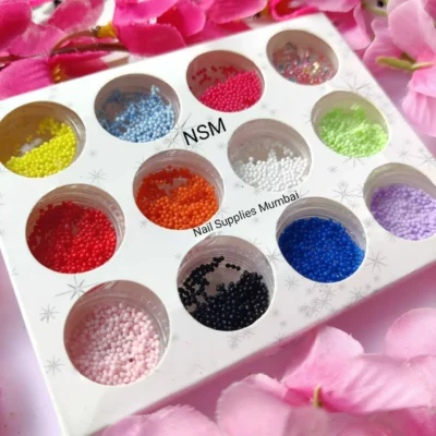 Pastel Colored Caviar Beads And Multi Colored Nail Art Crystals (set Of 12)