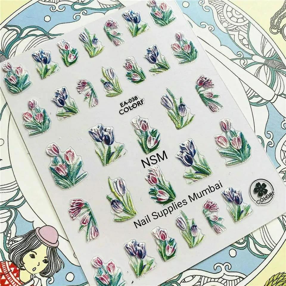Tulips Nail Art 3d Sticker Sheets