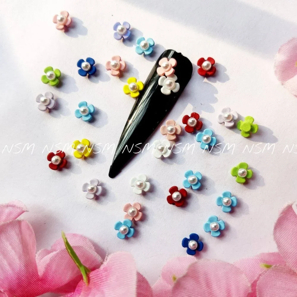 3d Pearl On Flower Nail Charms (pack Of 30 Pcs)