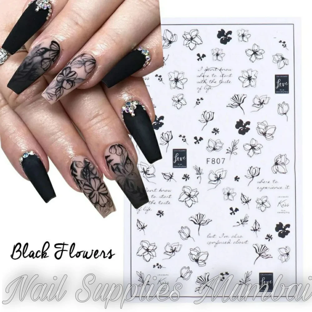 Black And White Floral Stickers Sheet