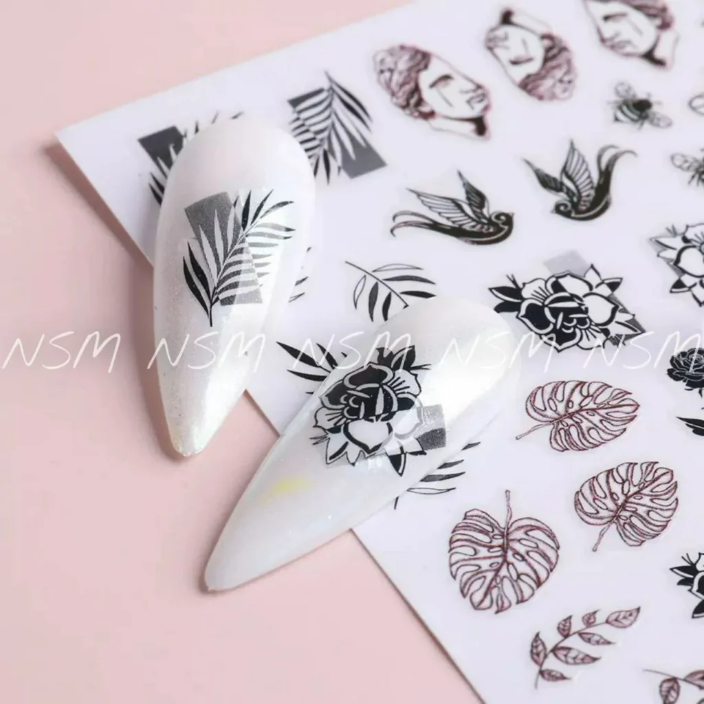 Black And White Flowers, Leaves, Bees And Abstract Sticker Sheets (f811)