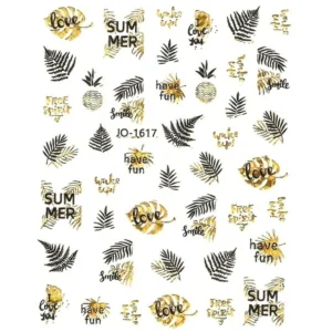 Black & Gold Laser Holographic Monstera Leaves & Fern Nail Stickers (JO-1617) (2)