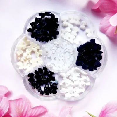 Black, White And Off White Bows And Pearl Charms Wheel Box