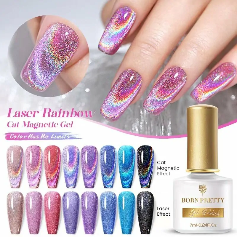 Amazon.com: SEISSO Rainbow Cat Eye Gel Nail Polish Holographic Magnetic  Nail Polish Gold Wide Cat Eye Nail Polish Magnetic UV Holo Gel Nail Polish  Set with Reflective Glitter Effect (Rainbow & Gold) :