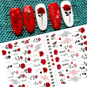 Red Roses And Texts Nail Stickers Sheet (F855)