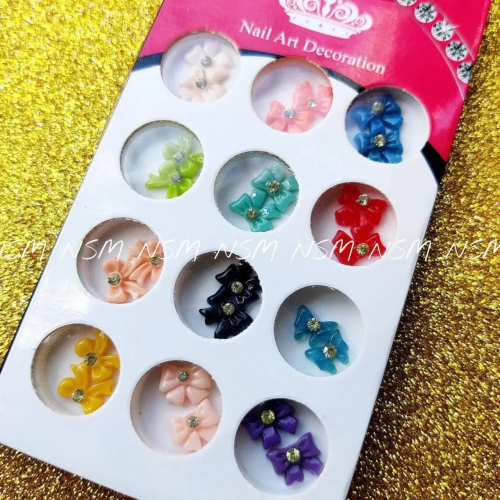 Pastel Bow With Diamond Nail Charms (box Of 24pcs)