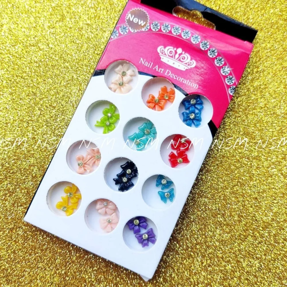 Pastel Bow With Diamond Nail Charms (box Of 24pcs)