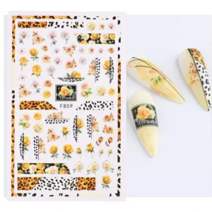 Yellow Roses And Leopard Print Nail Stickers Sheet (F859)