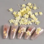 Five Petals 3d Yellow Crystal Flower Charms With Rhinestones And Gold Caviar Beads