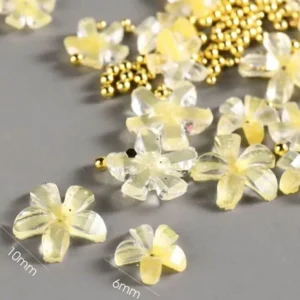 Five Petals 3d Yellow Crystal Flower Charms With Rhinestones And Gold Caviar Beads