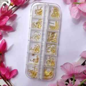 Gold Metal Curves And Lines Nail Accessories Grid