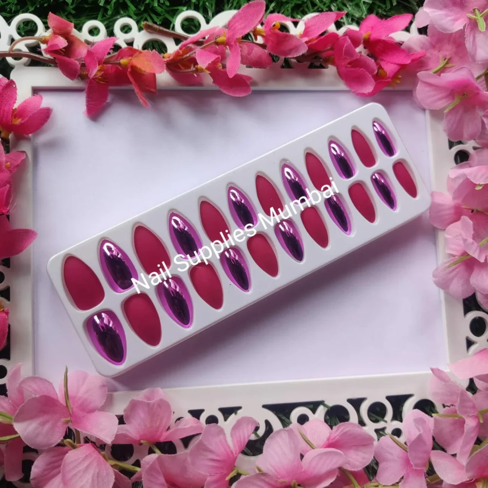 Matte Rose And Pink Metallic Press On Nails (set Of 24 Pc)