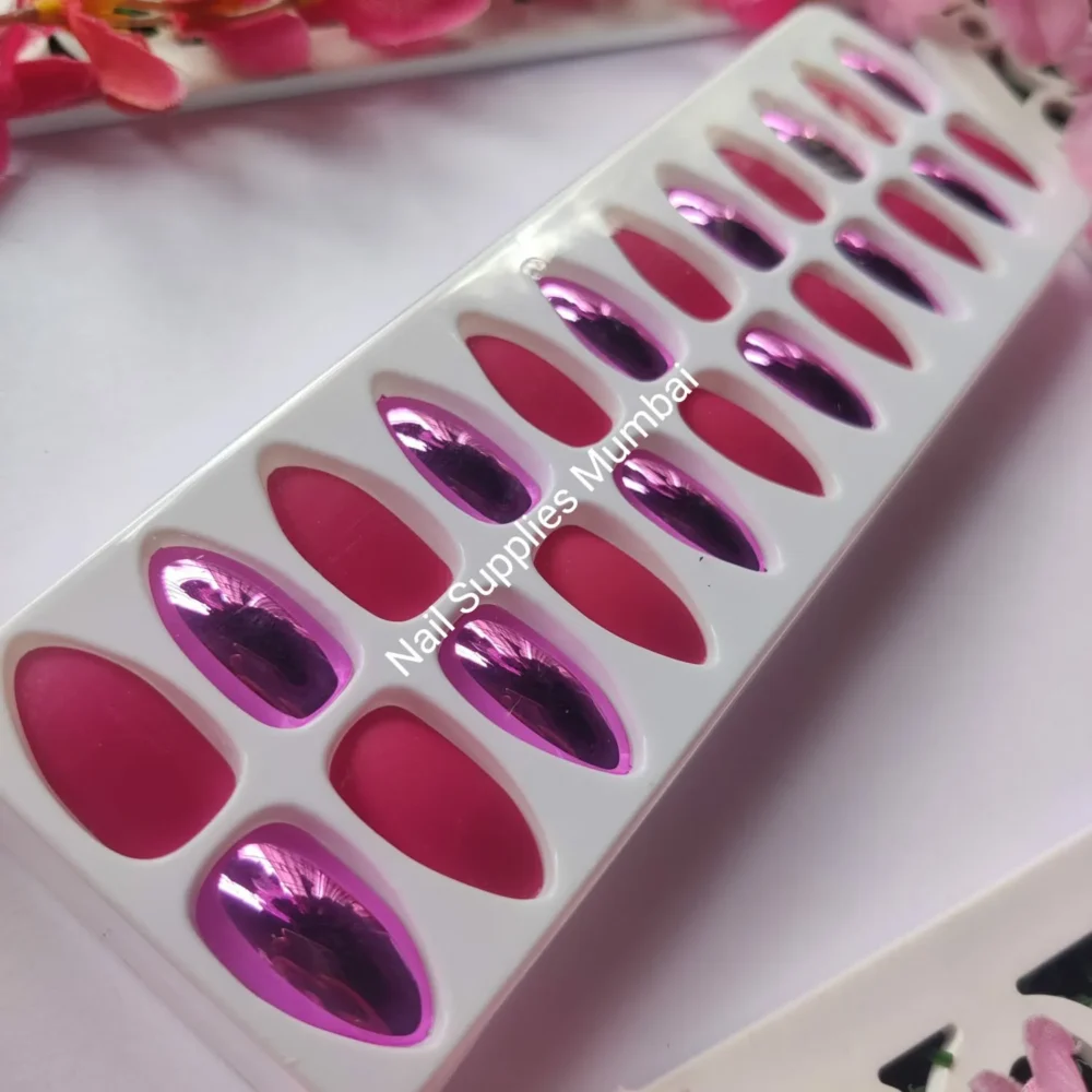 Matte Rose And Pink Metallic Press On Nails (set Of 24 Pc)