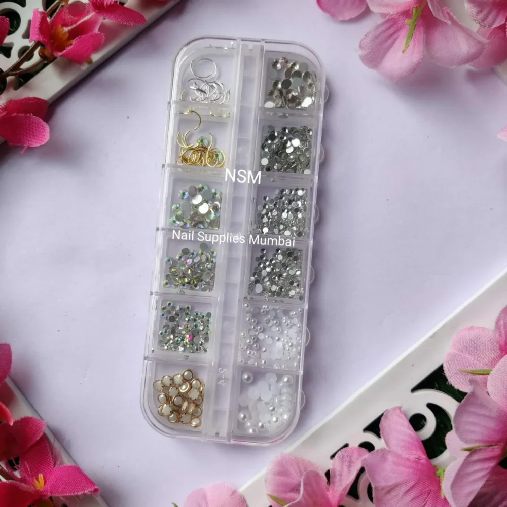 Rhinestone, Rivets And Pearls Mix Grid Box