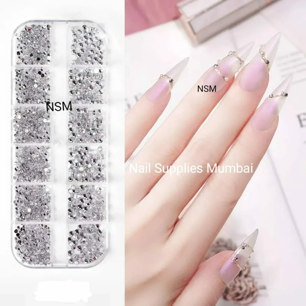 Silver Nail Art Stones Grid