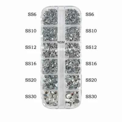 Silver Nail Art Stones Grid