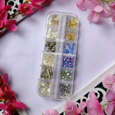 Shell, Pearls, Rivets And Rhinestones Mix Grid Box