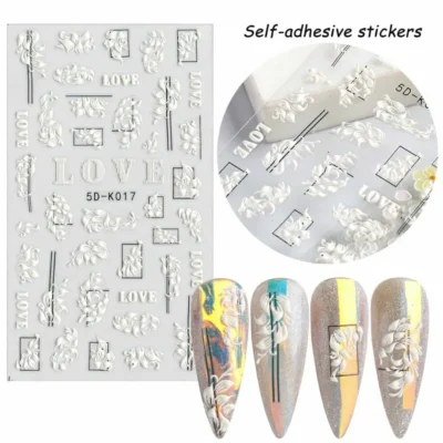 White Love Swirls And Leaves 5d Nail Art Sticker Sheets (5d-k017)