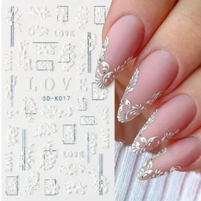 White Love Swirls And Leaves 5d Nail Art Sticker Sheets (5d-k017)