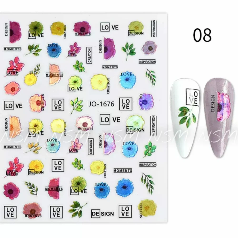 Holographic Flowers And Texts Sticker Sheets (jo-1676)
