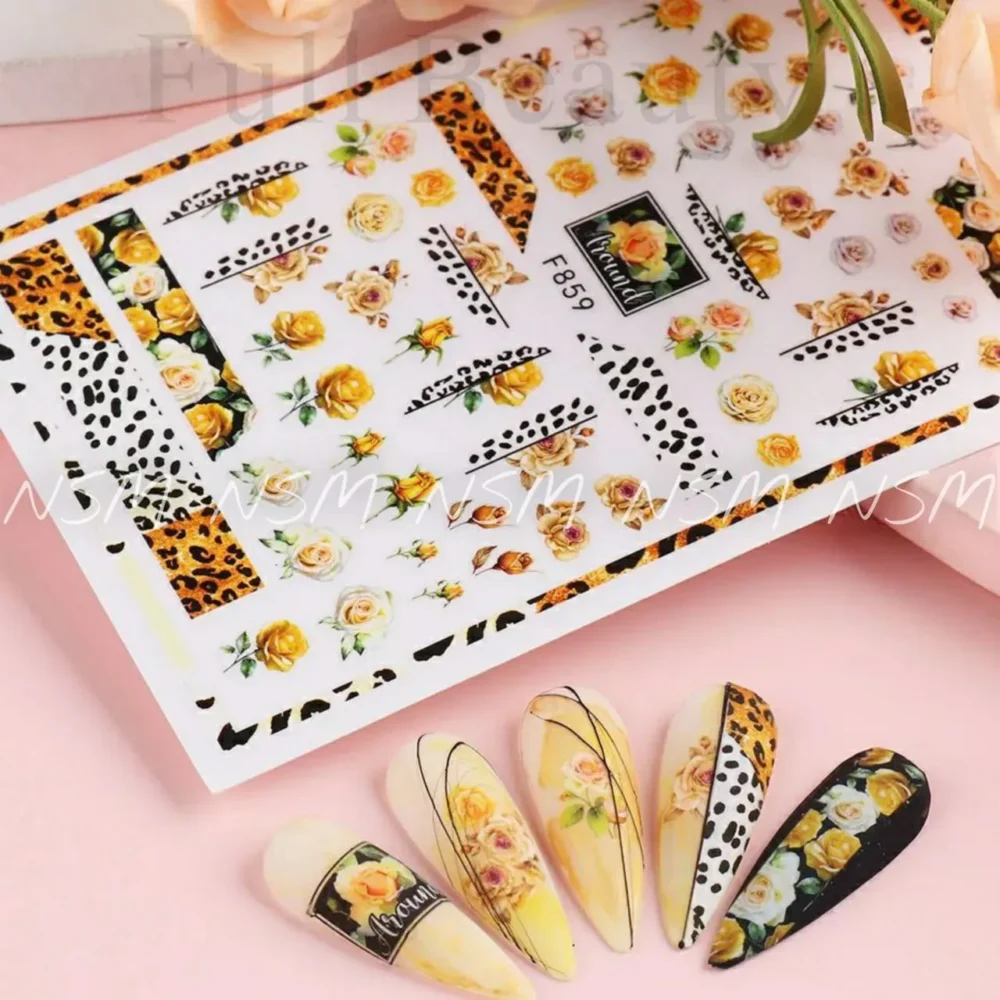 Yellow Roses And Leopard Print Sticker Sheets (f859)