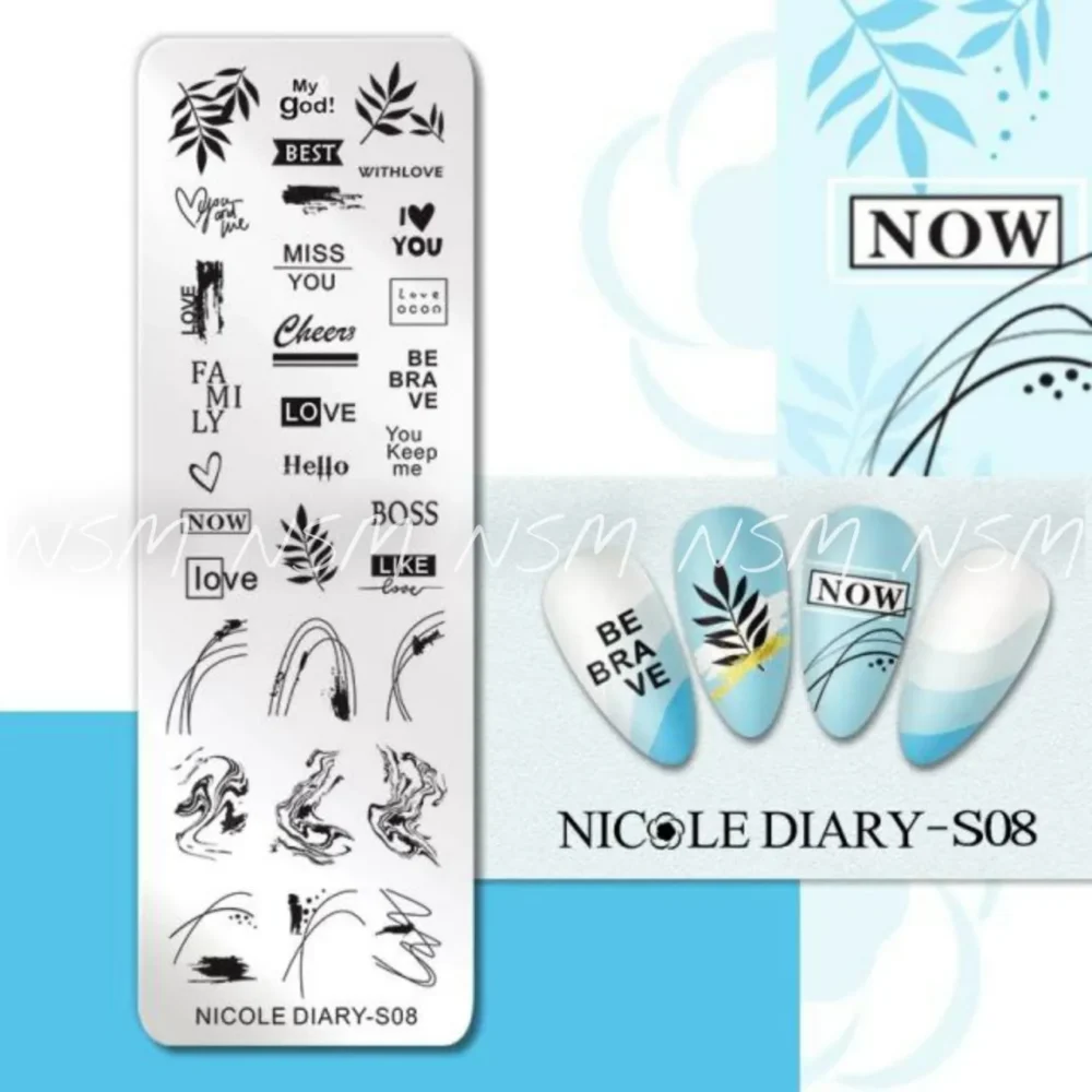 Texts Leaves And Abstract Design Stamping Plate By Nicole Diary (s08)