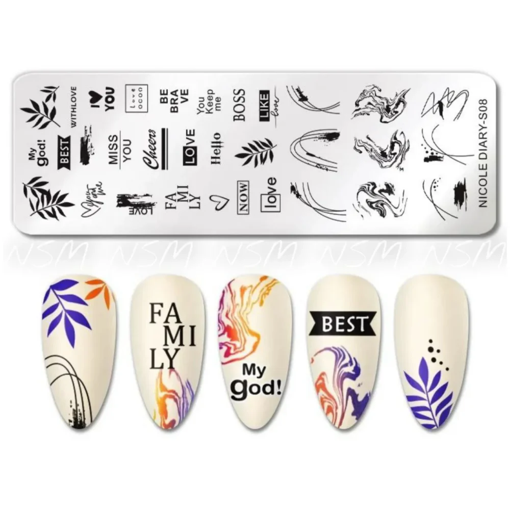 Texts Leaves And Abstract Design Stamping Plate By Nicole Diary (s08)