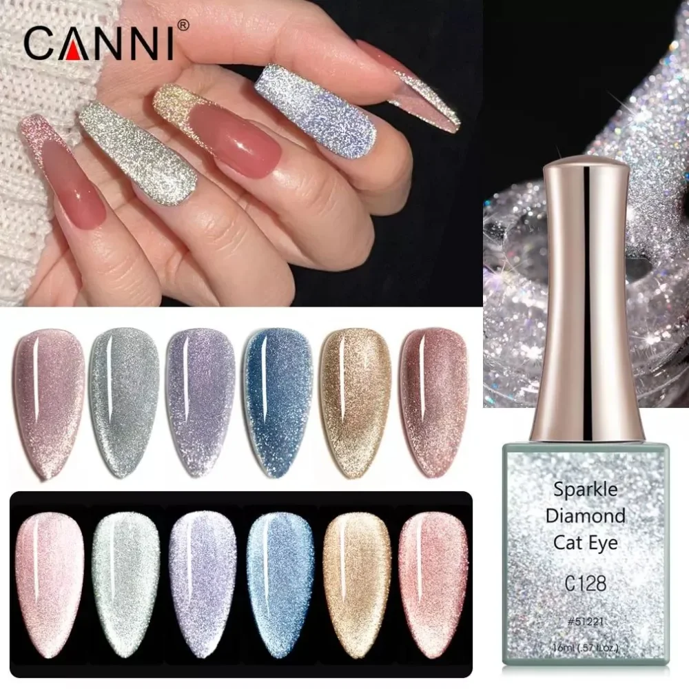Canni Sparkle Diamond Cat Eye Gel Polish Set Of 6 Colors