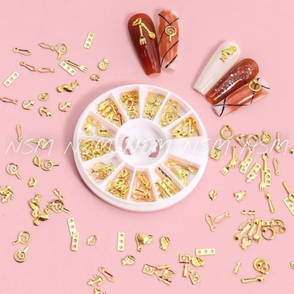 Gold Metal Nail Charms Wheel