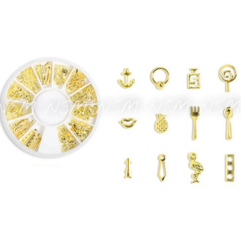 Gold Metal Nail Charms Wheel