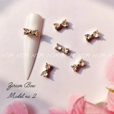 Gold Zircon Bow Nail Charm / Nail Jewelry (model No. 2)