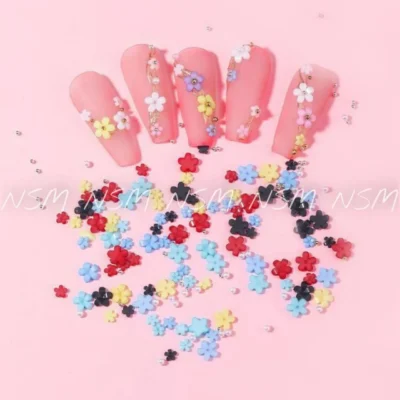Flower Design, Caviar Beads And Pearls Nail Art Decoration Box