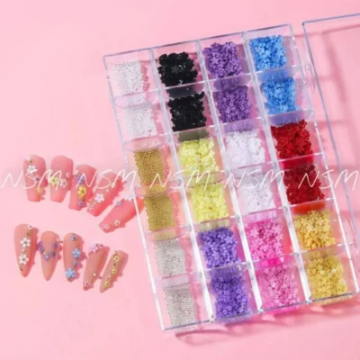 Flower Design, Caviar Beads And Pearls Nail Art Decoration Box