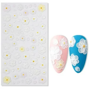 White Floral 5d Nail Stickers Sheet (5d-k030)