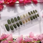 Oval Matte Olive Green Press On Nails (Set Of 24)