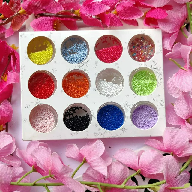 Pastel Colored Caviar Beads And Multi Colored Nail Art Crystals (Set Of 12) (1)