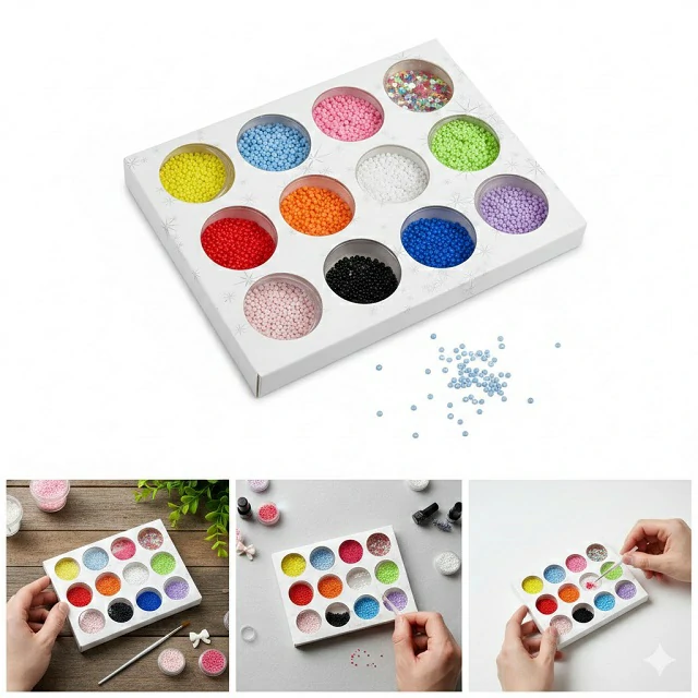 Pastel Colored Caviar Beads And Multi Colored Nail Art Crystals (Set Of 12) (2)