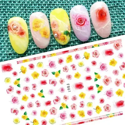 Pink And Yellow Rose Nail Stickers Sheet (F861)