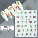 Roses And Leaves Metallic Gold Design Nail Stickers Sheet (JO-1606)