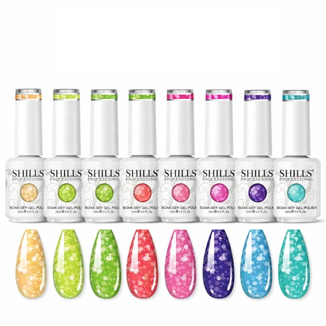 Colorful gel nail polish collection displayed