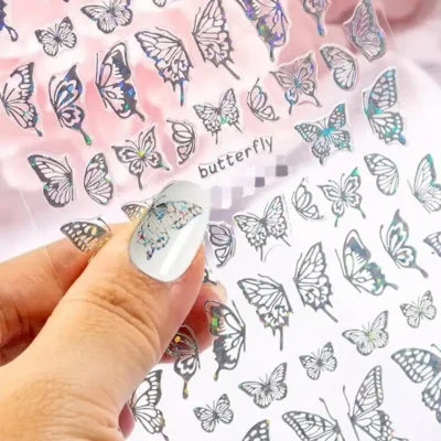 Silver Butterfly Holographic Stickers Sheet (869)
