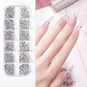 Silver Nail Art Stones Grid