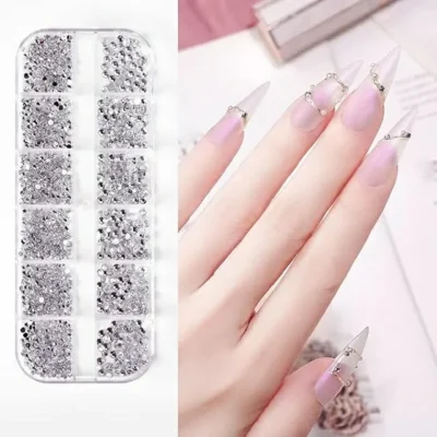 Silver Nail Art Stones Grid