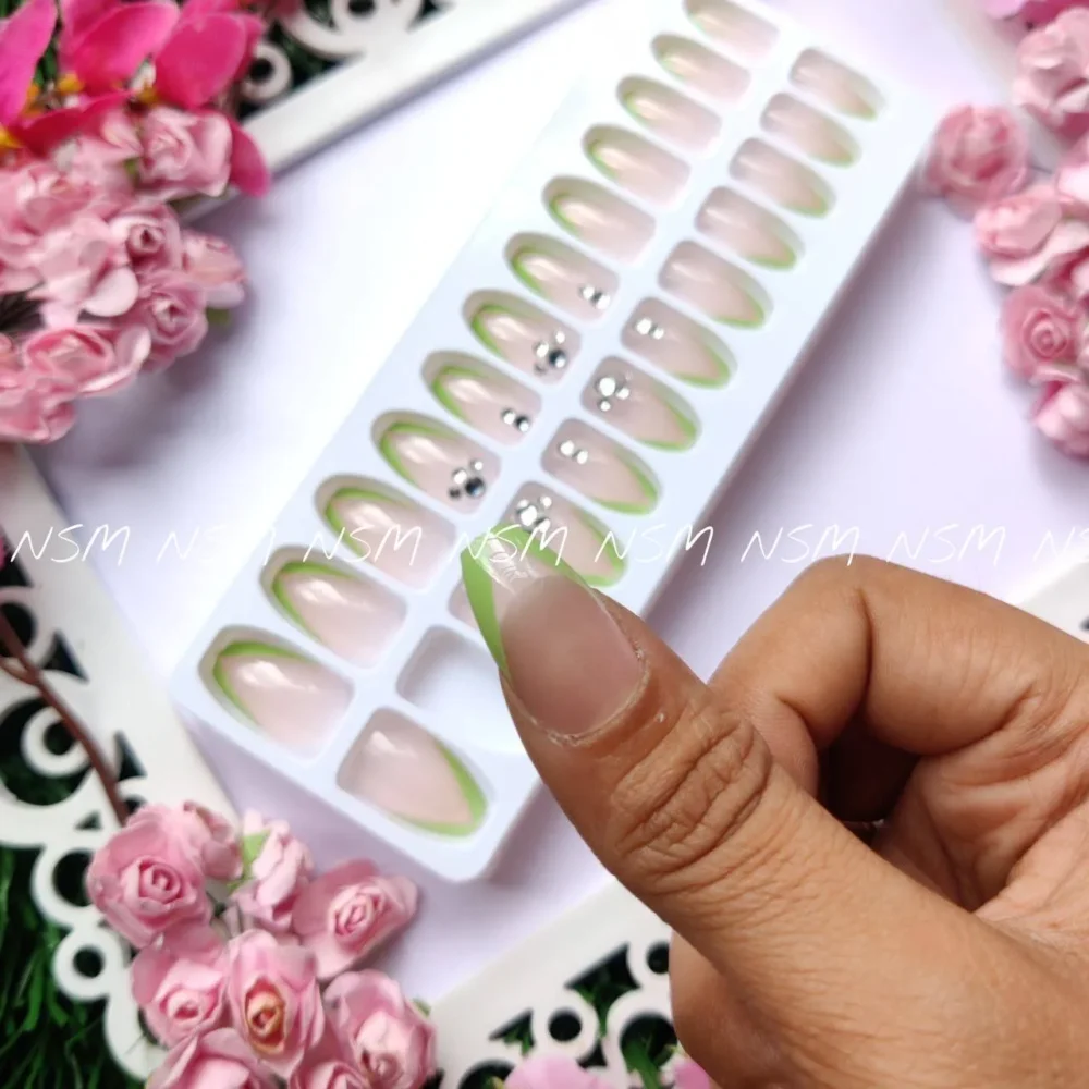 Summer Special Green French Tips Print Press On Nails